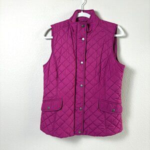 Talbots Quilted Vest Size S Purple Fleece Lined Pockets Sleeveless Zip Snap Cozy